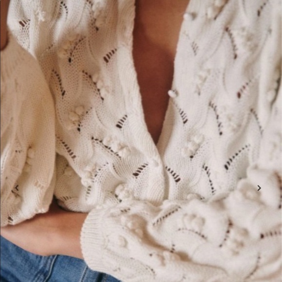 Sezane White Cotton Cable Knit Cardigan with Bell Sleeves - S - Picture 3 of 10